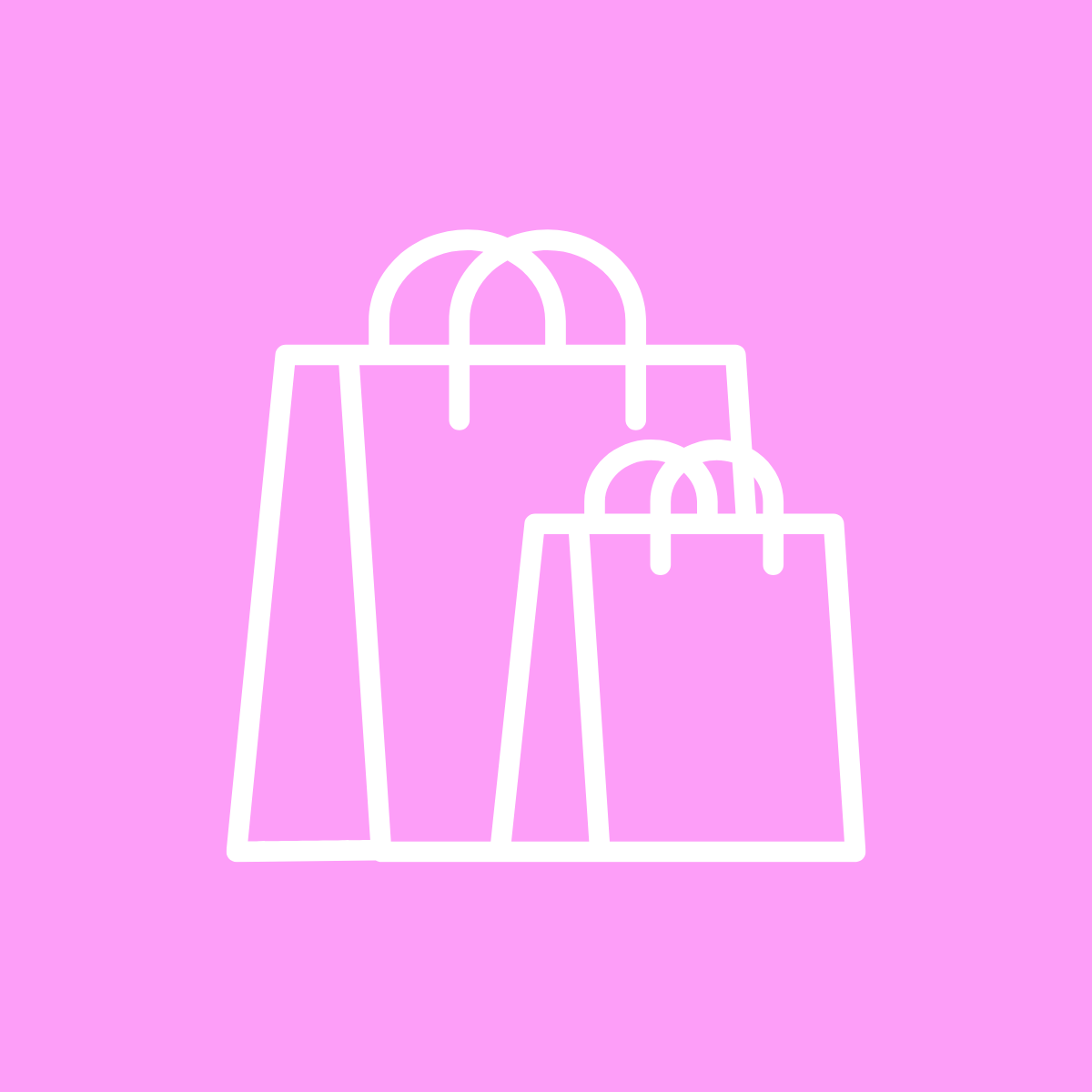 Simple white outline of shopping bags on a pink background, representing retail and shopping themes.