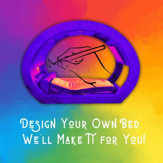 Colorful graphic promoting "Design Your Own Bed" for customized mattress creations.